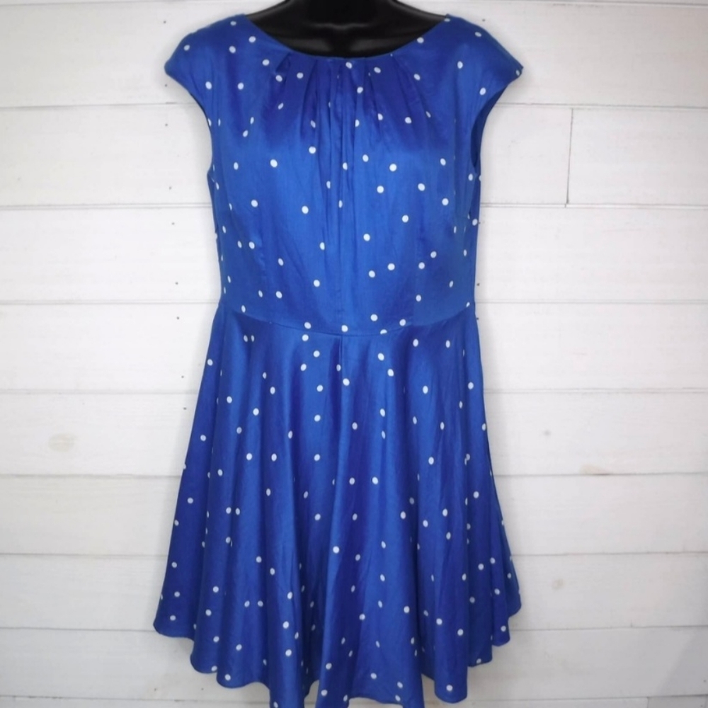 BODEN Fit and Flare Blue Polka Dot Dress, Cotton
